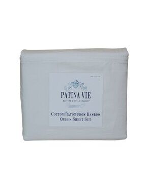 Patina Vie Queen Bamboo Cotton Blend Sheet Set White New Gena White
